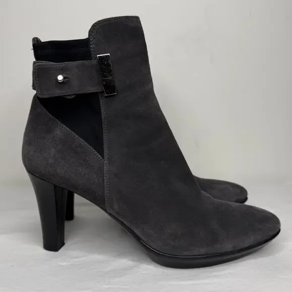 Aquatalia Gray Suede Ankle Booties Size 10 Weatherproof Italian Heel Boots - Picture 2 of 10